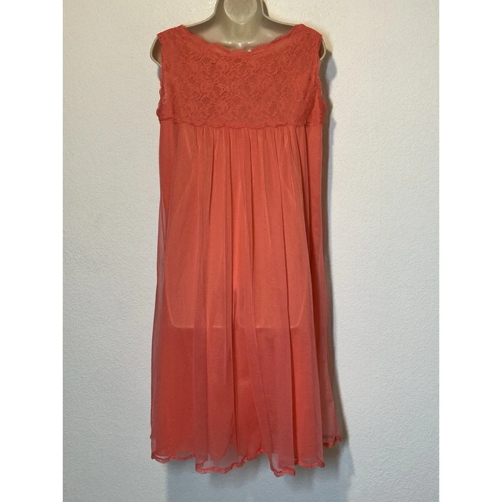 Vtg Gossard Artemis Orange Chiffon Nightgown Sleeveless Womens Small Lace Detail